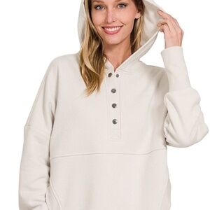 NWT HALF BUTTON FLEECE HOODED PULLOVER